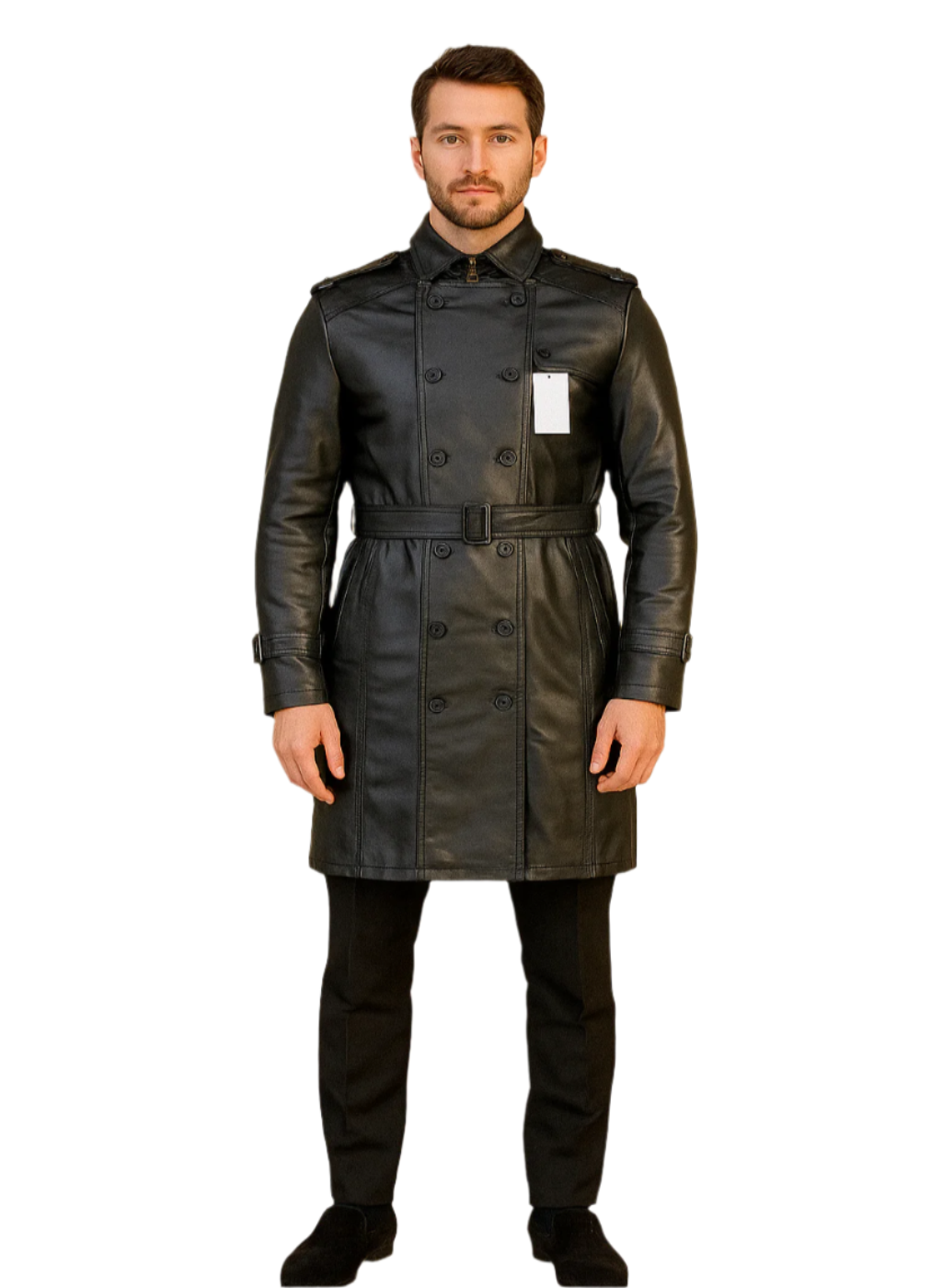 Timeless Black Leather Trench Coat | Effortless Urban Elegance