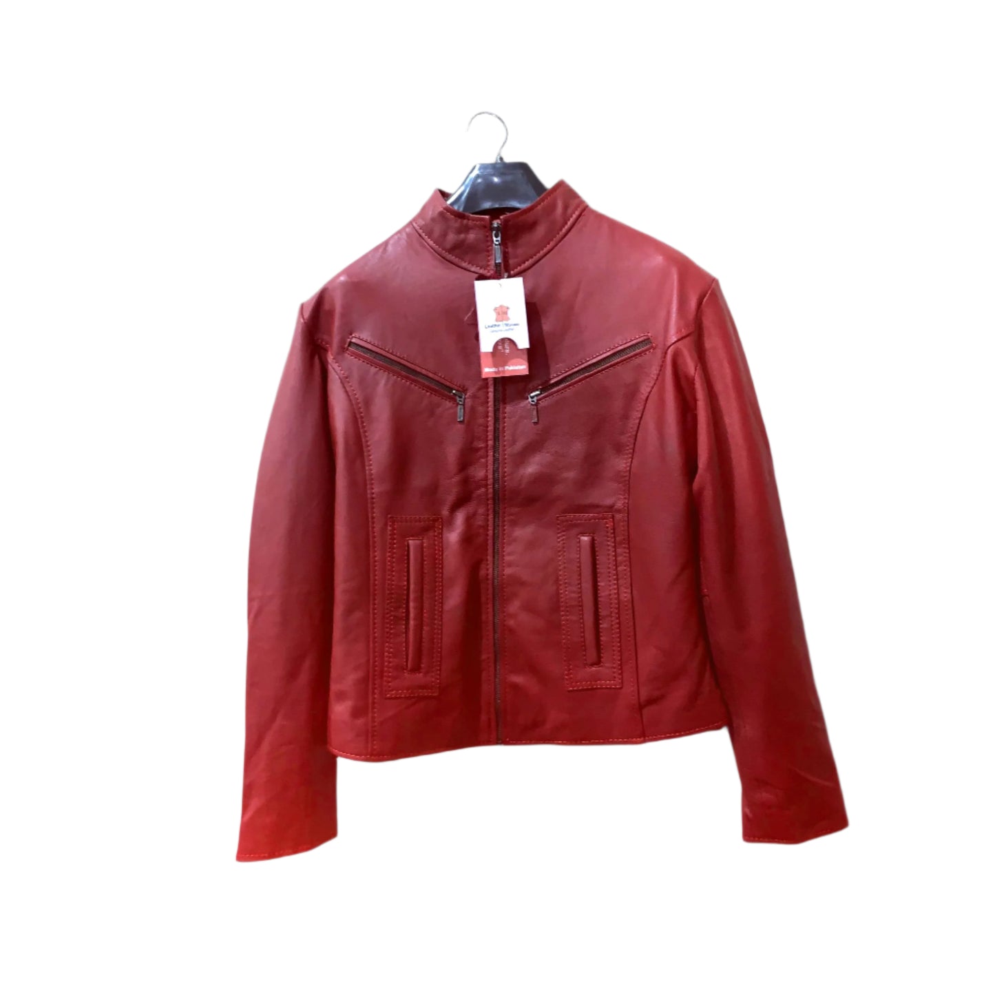 Women's Red Genuine Leather Moto Jacket