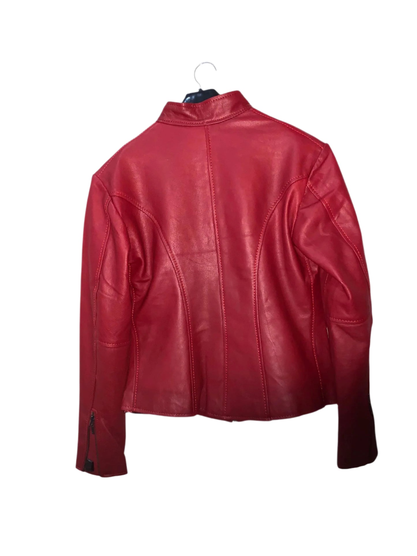 Women's Red Genuine Leather Moto Jacket