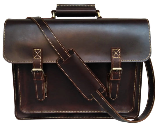 Classic Leather Briefcase with Top Handle and Shoulder Strap
