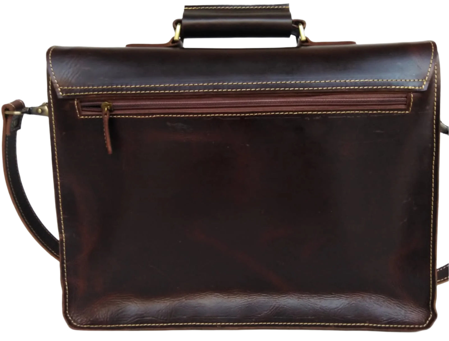 Classic Leather Briefcase with Top Handle and Shoulder Strap